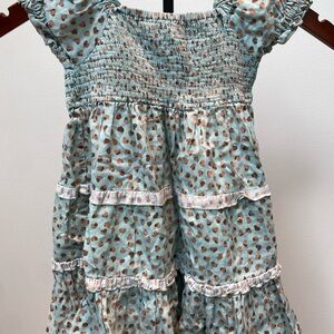 Mayoral Teal and Brown Puff Sleeve Tiered Dress